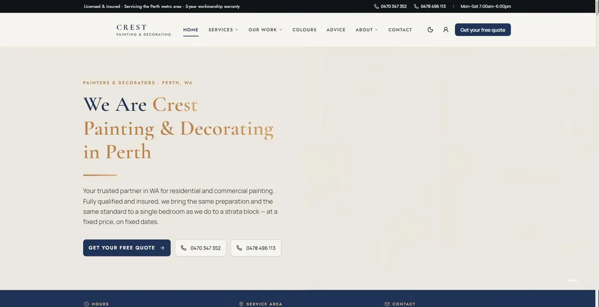 Crest Painting & Decorating, its public site as it looks today